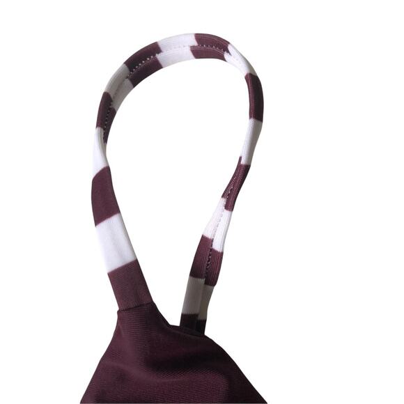 Rye Swimwear XOXO Bikini Top Merlot Stripe Triangle 2 Tone Purple Wine M EUC - Picture 9 of 14
